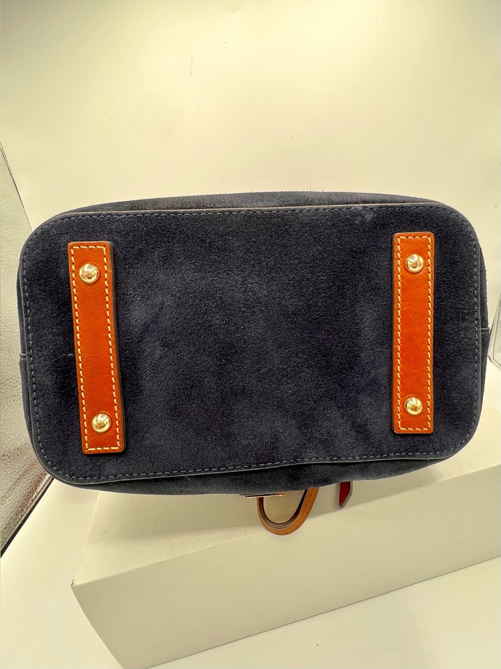 Dooney & Bourke Suede Drawstring purse bucket bag navy blue - Picture 4 of 15